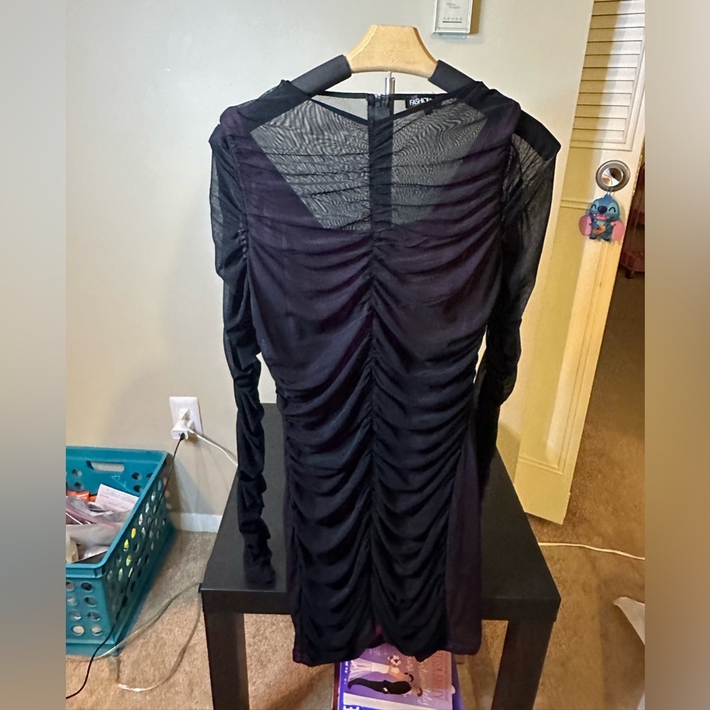 Fashion Nova black and pink mesh dress, new without tags